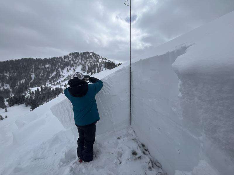 Utah Avalanche Center forecaster Trent Meisenheimer at the origin site of the fatal Feb. 18 Ant Knolls avalanche.