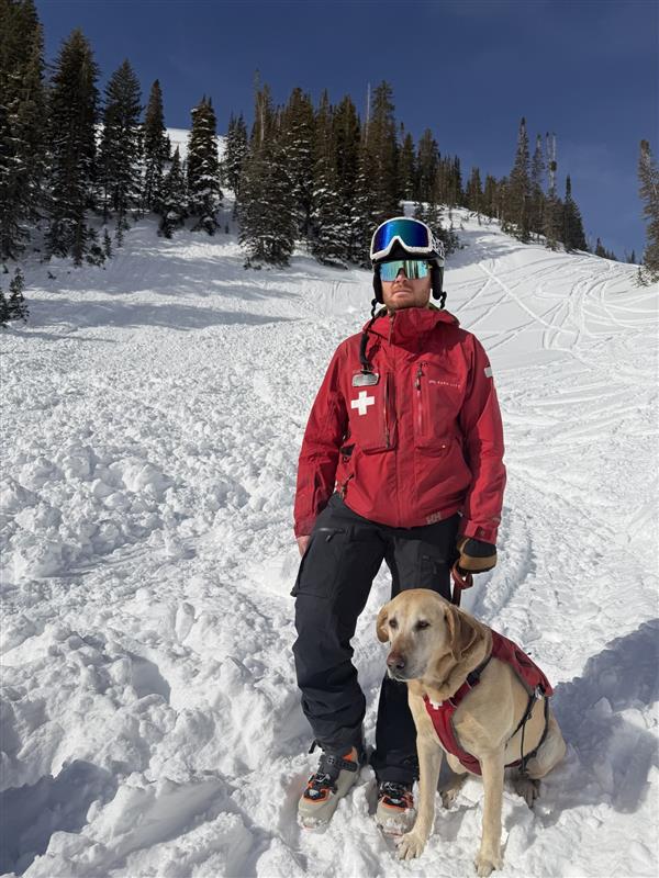 Wasatch Backcountry Rescue team member Kyle and K-9 Stan, pictured on the day of Brian O’Keefe’s avalanche recovery, Monday. Kyle and Stan are volunteers with WBR, working alongside Wasatch County Search and Rescue.