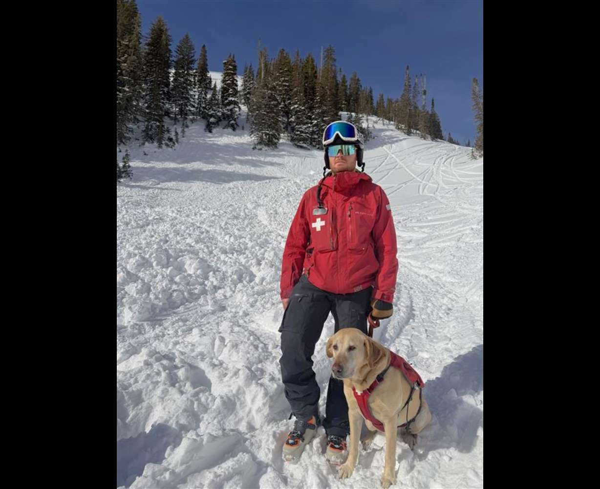 Wasatch Backcountry Rescue team member Kyle and K-9 Stan, pictured on the day of Brian O’Keefe’s avalanche recovery, Monday. Kyle and Stan are volunteers with WBR, working alongside Wasatch County Search and Rescue.