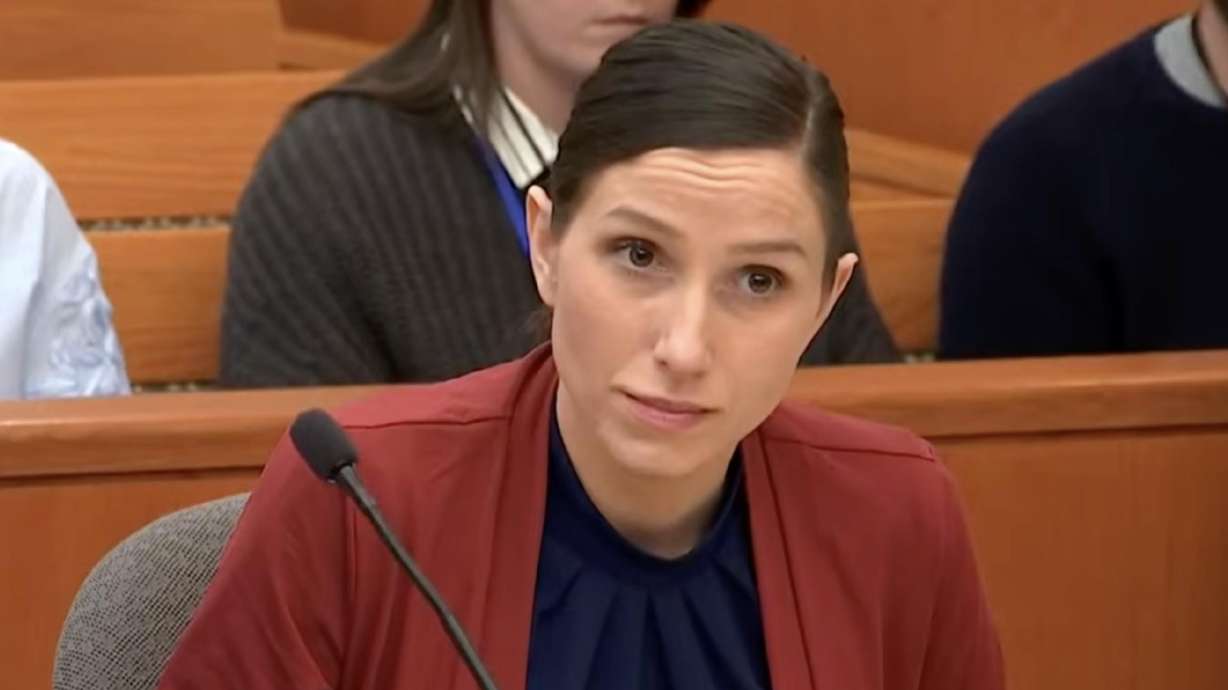 Kouri Richins sits during the fourth day of her jury trial in March on murder charges. Her attorney in a separate fraud case asked to withdraw on Monday.