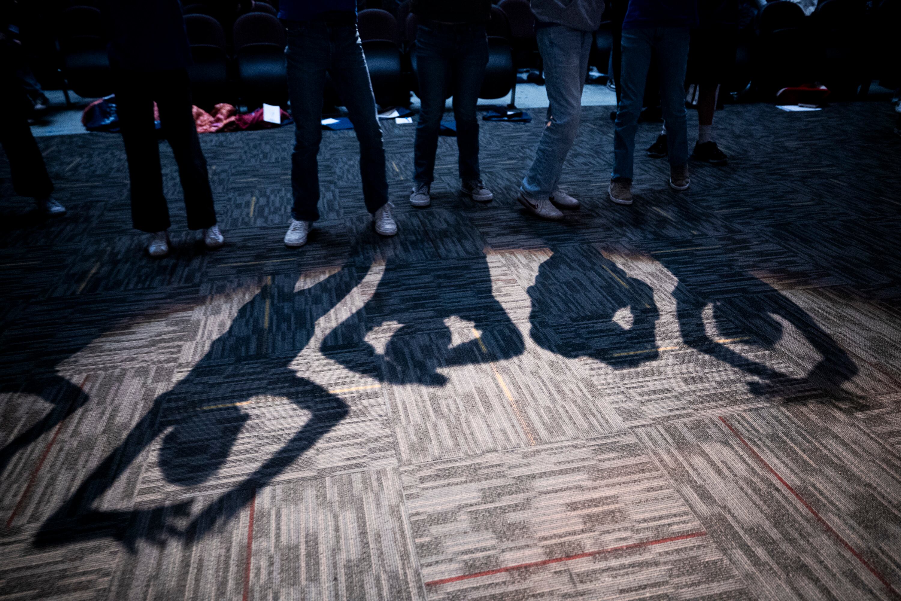 Hope Squad students dance as part of a dance break during a conference teaching suicide prevention training held by Hope4Utah at Mountain View High School in Orem on Feb. 19. Hope Squad conferences in recent days have focused on resilience, kindness, and self-care.