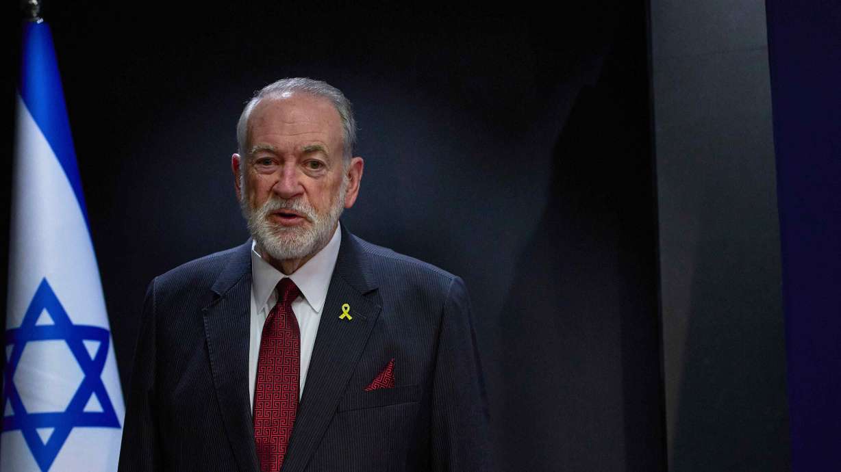 U.S. Ambassador to Israel Mike Huckabee poses for a photo during an interview in Jerusalem, Aug. 20, 2025. The U.S. is advising embassy staff in Israel to leave now if they want, as threat of an American strike on Iran looms.