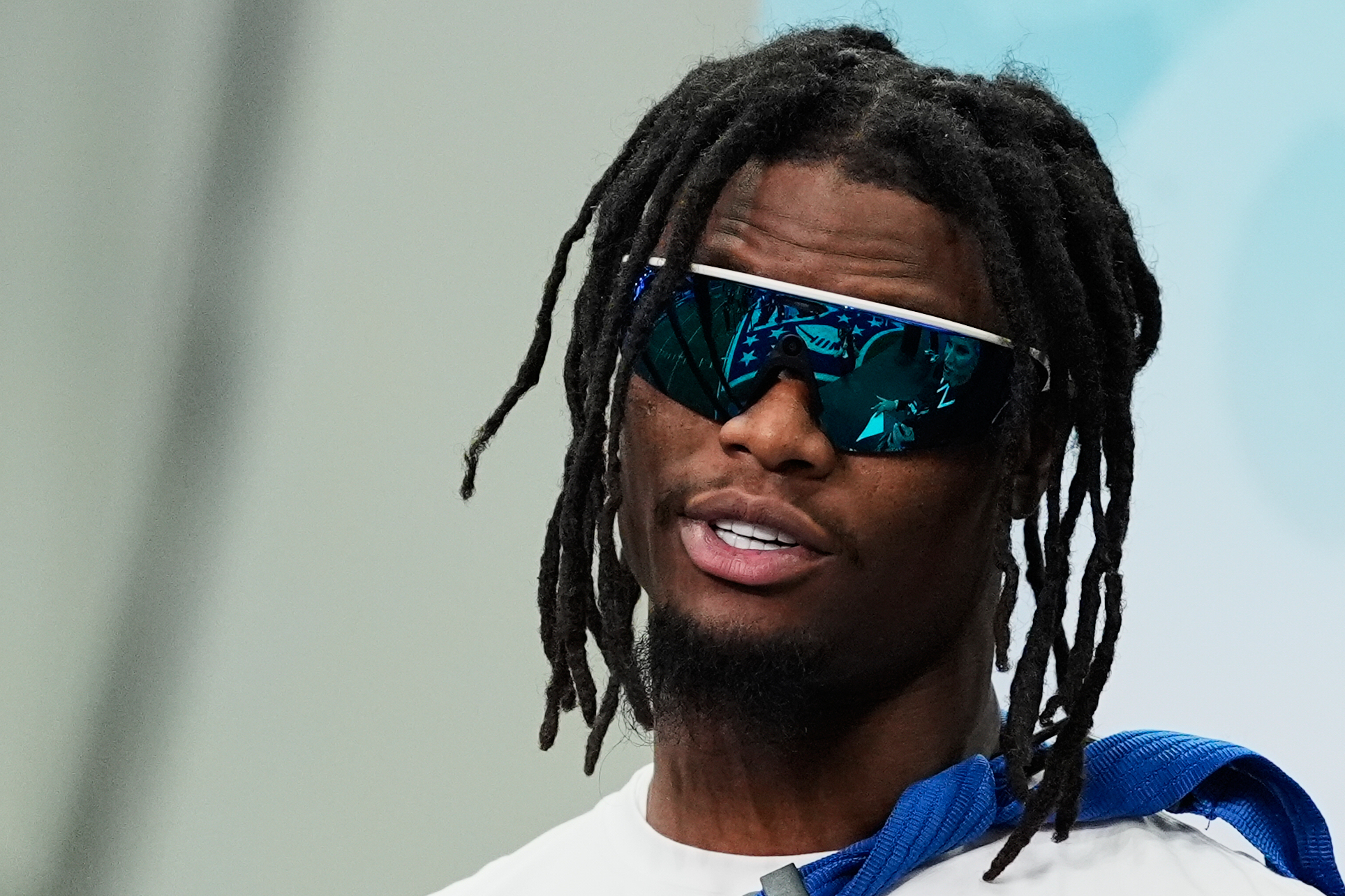 NFC wide receiver George Pickens (3), of the Dallas Cowboys, speaks after being named offensive MVP of the NFL Pro Bowl football game against the AFC, Tuesday, Feb. 3, 2026, in San Francisco. 
