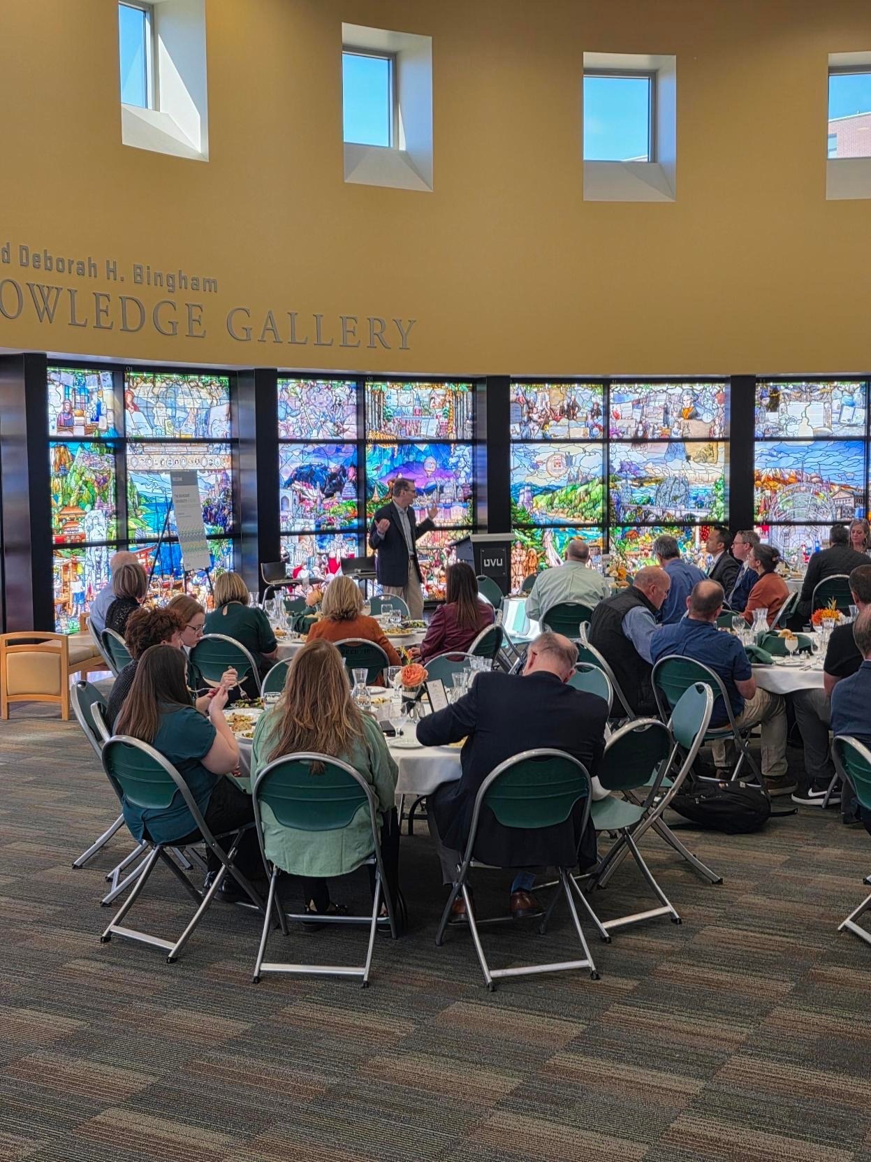 Author and professor Michael Smith discusses why higher education must embrace digital technology during a town hall at Utah Valley University on Thursday.