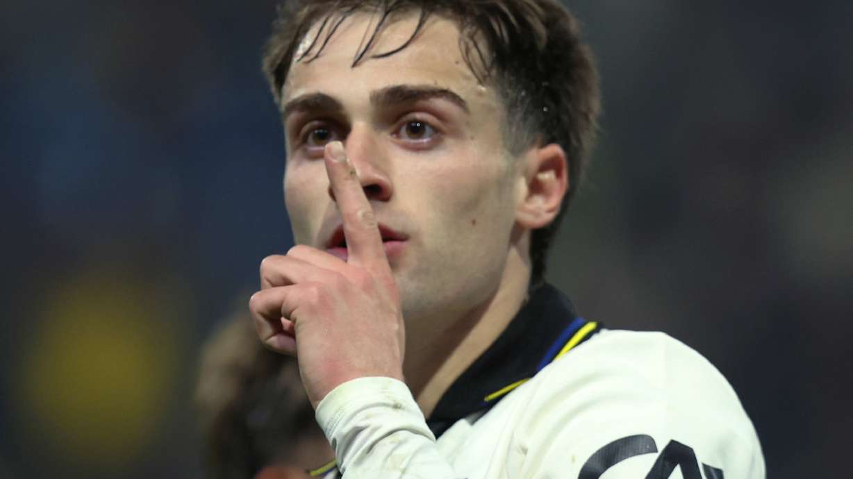 Parma's Gaetano Pio Oristanio reacts after scoring a goal during the Italian Serie A soccer match between Parma and Cagliari in Parma, Italy, Friday, Feb. 27, 2026.
