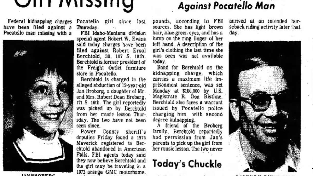 An Idaho State Journal article from Oct. 22, 1974, features the kidnapping of Jan Broberg. The case recently commemorated its 50th anniversary.