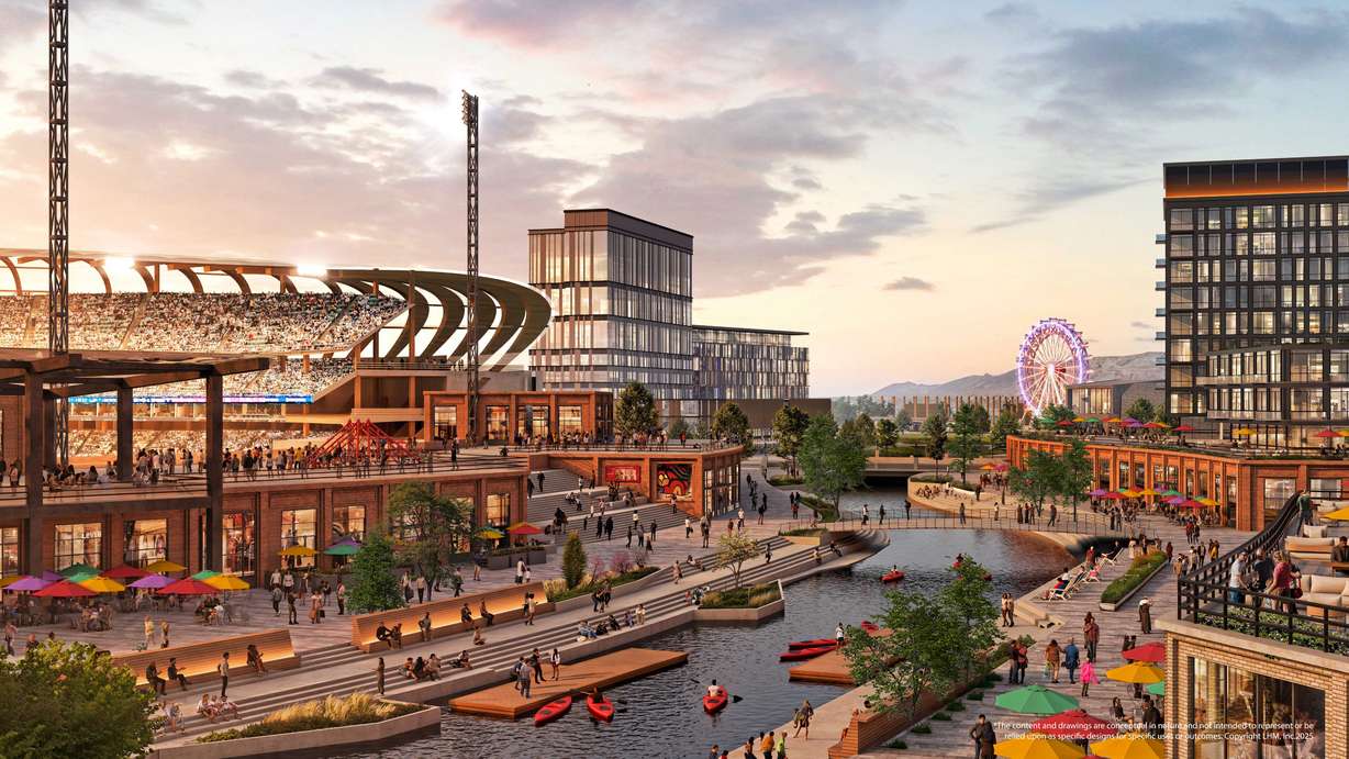 Conceptual rendering of a future MLB stadium on the Jordan River.