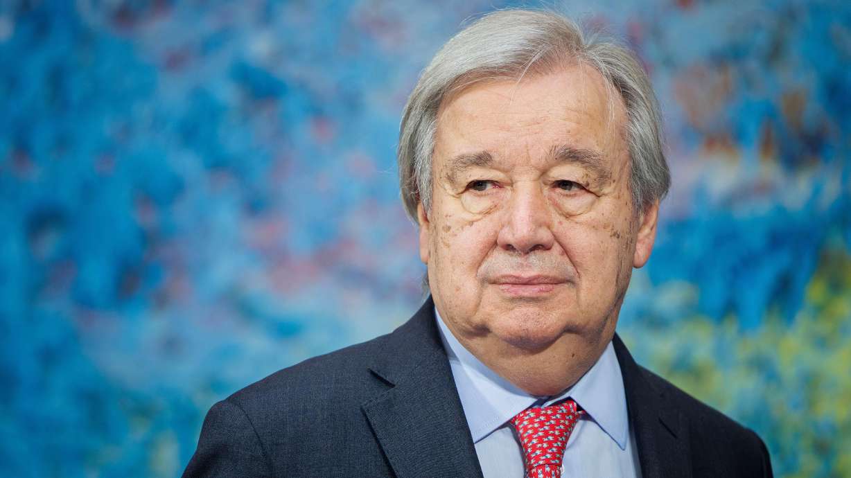 U.N. Secretary-General Antonio Guterres attends the opening of the 61st session of the United Nations Human Rights Council at the European headquarters of the United Nations in Geneva, Monday. Guterres condemned the U.S.-Israeli strikes on Iran on Saturday as the three nations clashed at an emergency Security Council meeting.