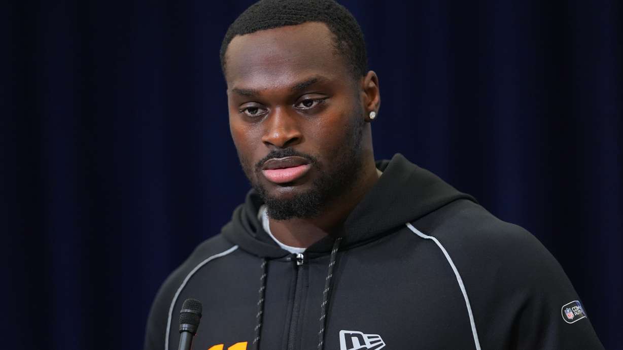 Notre Dame running back Jeremiyah Love speaks during a news conference at the NFL football scouting combine in Indianapolis, Friday, Feb. 27, 2026.