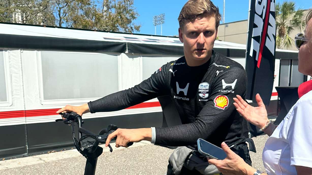 Mick Schumacher is pictured at the IndyCar race Sunday, March 1, 2026, in St. Petersburg, Fla., after he was involved in a crash on the first lap of the season-opening race.