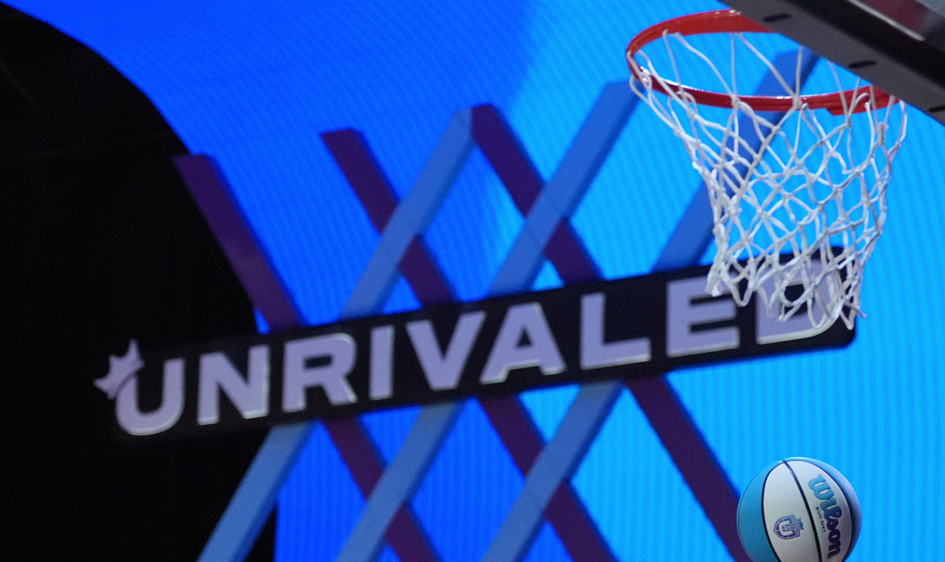 FILE - A player jumps to shoot during an Unrivaled 3-on-3 basketball semifinal, March 16, 2025, in Medley, Fla. 