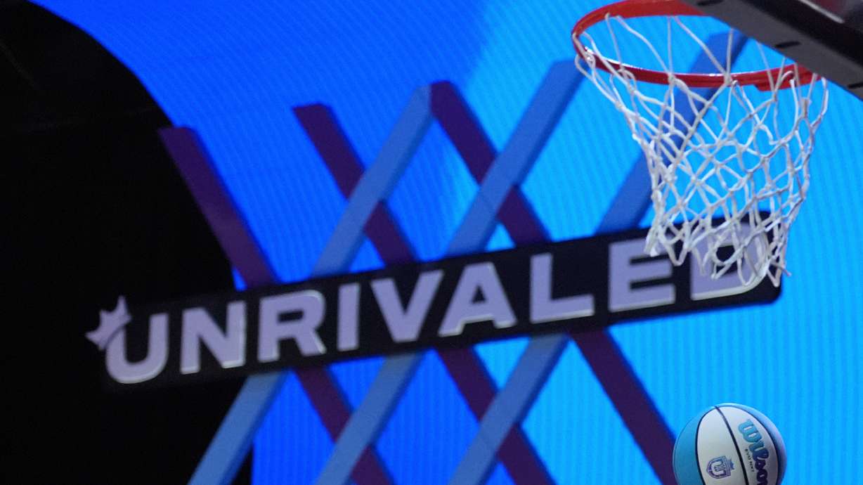 FILE - A player jumps to shoot during an Unrivaled 3-on-3 basketball semifinal, March 16, 2025, in Medley, Fla.