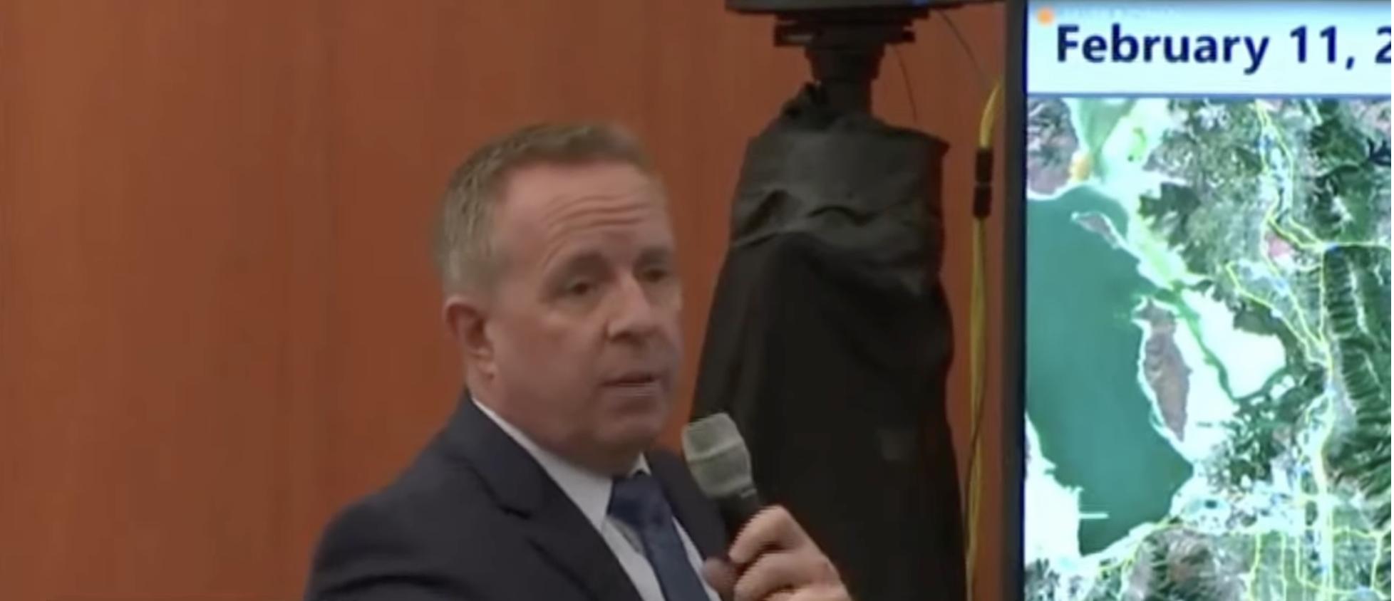 Chris Kotrodimos testifies about phone location data next to a map during the jury trial for Kouri Richins on Monday.