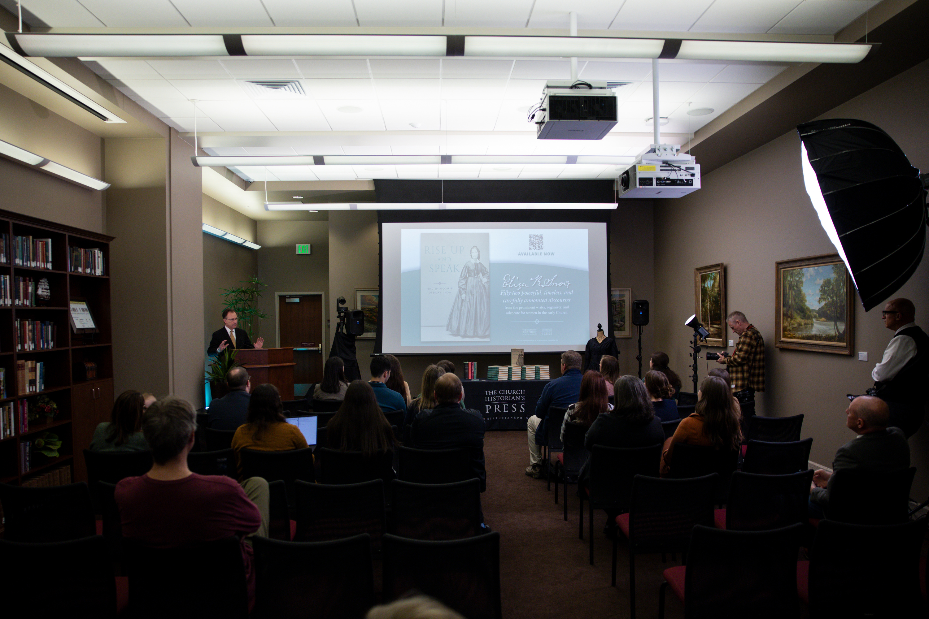 Elder Kyle S. McKay, general authority seventy of The Church of Jesus Christ of Latter-day Saints and the church historian and recorder, speaks during a release event for “Rise Up and Speak: Selected discourses from Eliza R. Snow” at the Church History Library on Tuesday.