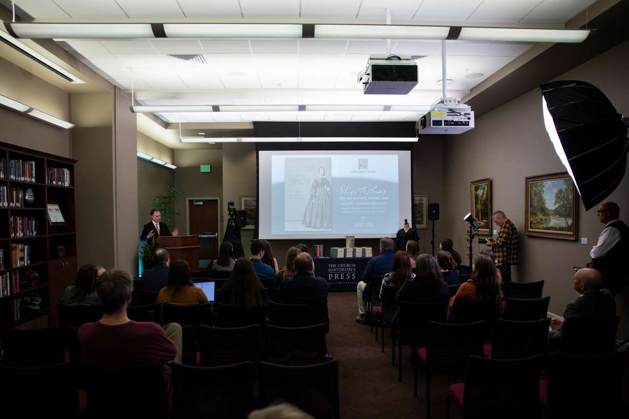 Elder Kyle S. McKay, general authority seventy of The Church of Jesus Christ of Latter-day Saints and the church historian and recorder, speaks during a release event for “Rise Up and Speak: Selected discourses from Eliza R. Snow” at the Church History Library on Tuesday.