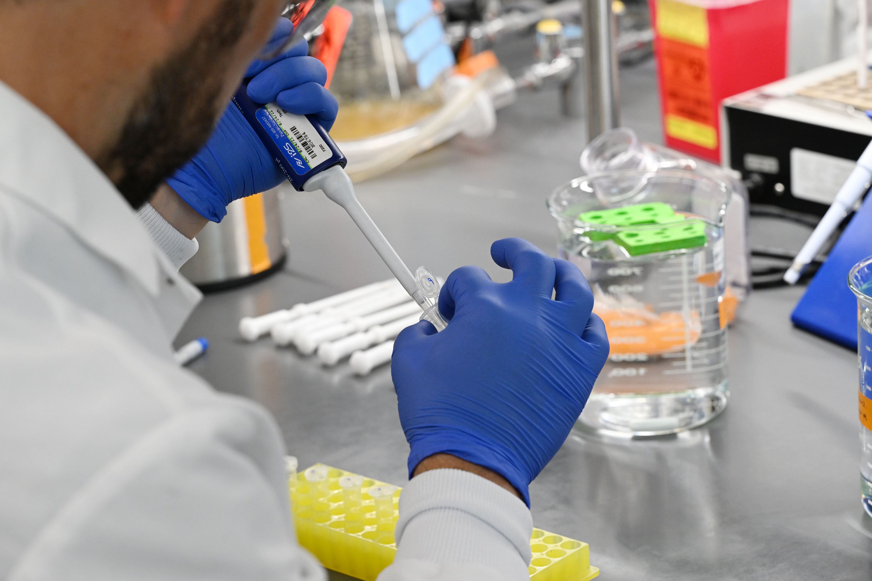 John McCullough, research associate professor, prepares samples of protein complexes to view on a high-resolution electron microscope at the Sundquist Laboratory at the University of Utah on in Salt Lake City on Sept. 10, 2024. Lawmakers are pushing for increased research funding.
