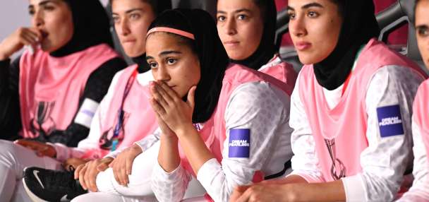 Iran player Sara Didar holds back tears responding to a war-related question at Women's Asian Cup