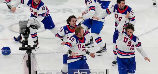 The victory lap for America's Olympic hockey champions quietly shed politics from the celebration