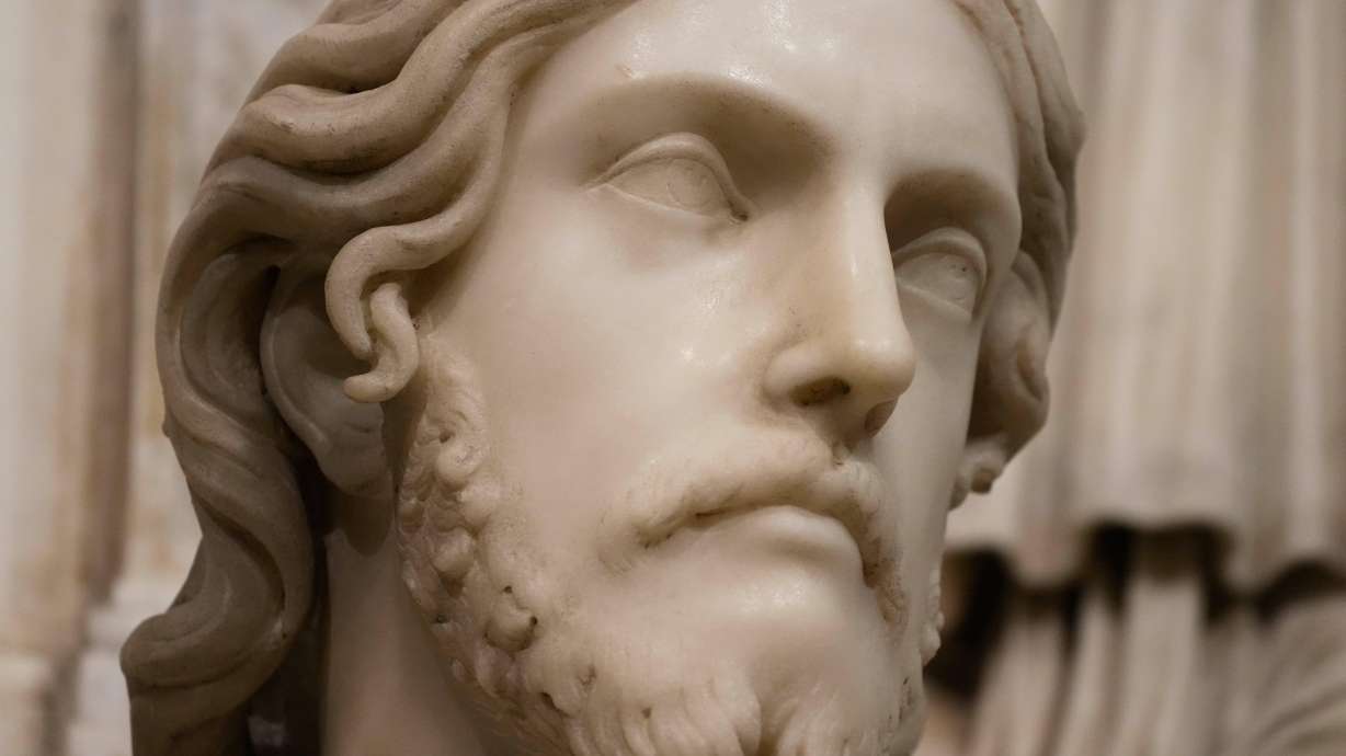 The sculpted bust inside the Basilica of Saint Agnes Outside the Walls, in Rome, Wednesday, which, in light of new studies by Italian researcher Valentina Salerno, may be reattributed to Michelangelo Buonarroti.