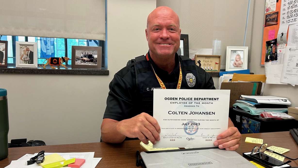 Ogden Police Chief Jake Sube issued a statement Thursday blasting a former officer involved in a sexual misconduct case, Colten Johansen. Johansen, no longer an officer, is pictured at Ogden High School in a picture posted Aug. 22, 2023, to the Ogden Police Department Facebook page, when he was still an officer.