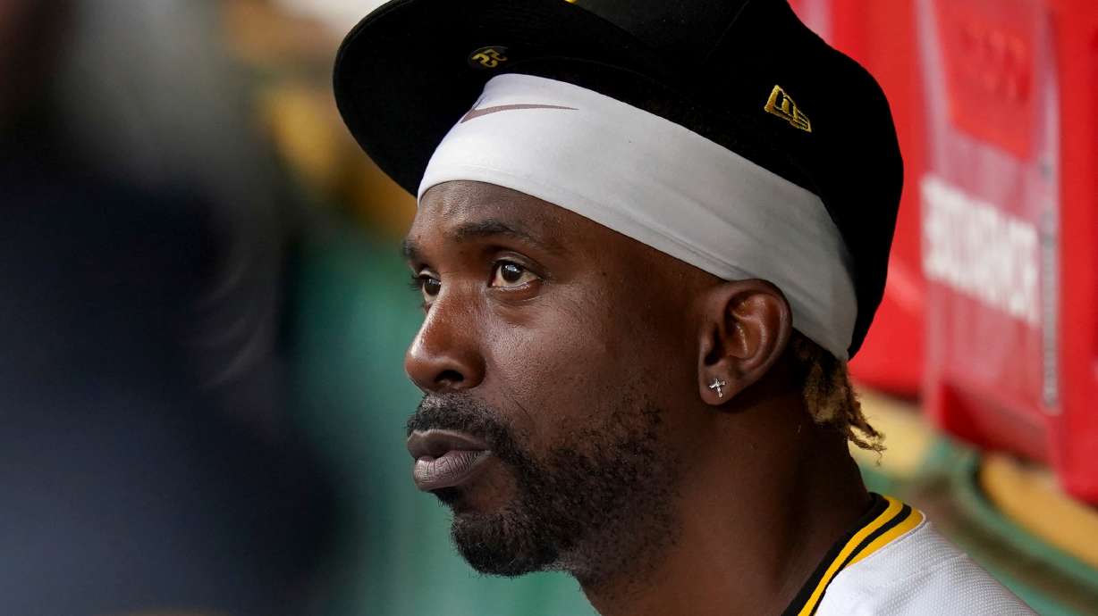 FILE - Pittsburgh Pirates' Andrew McCutchen sits in the dugout before a baseball game against the Milwaukee Brewers, Sept. 6, 2025, in Pittsburgh.