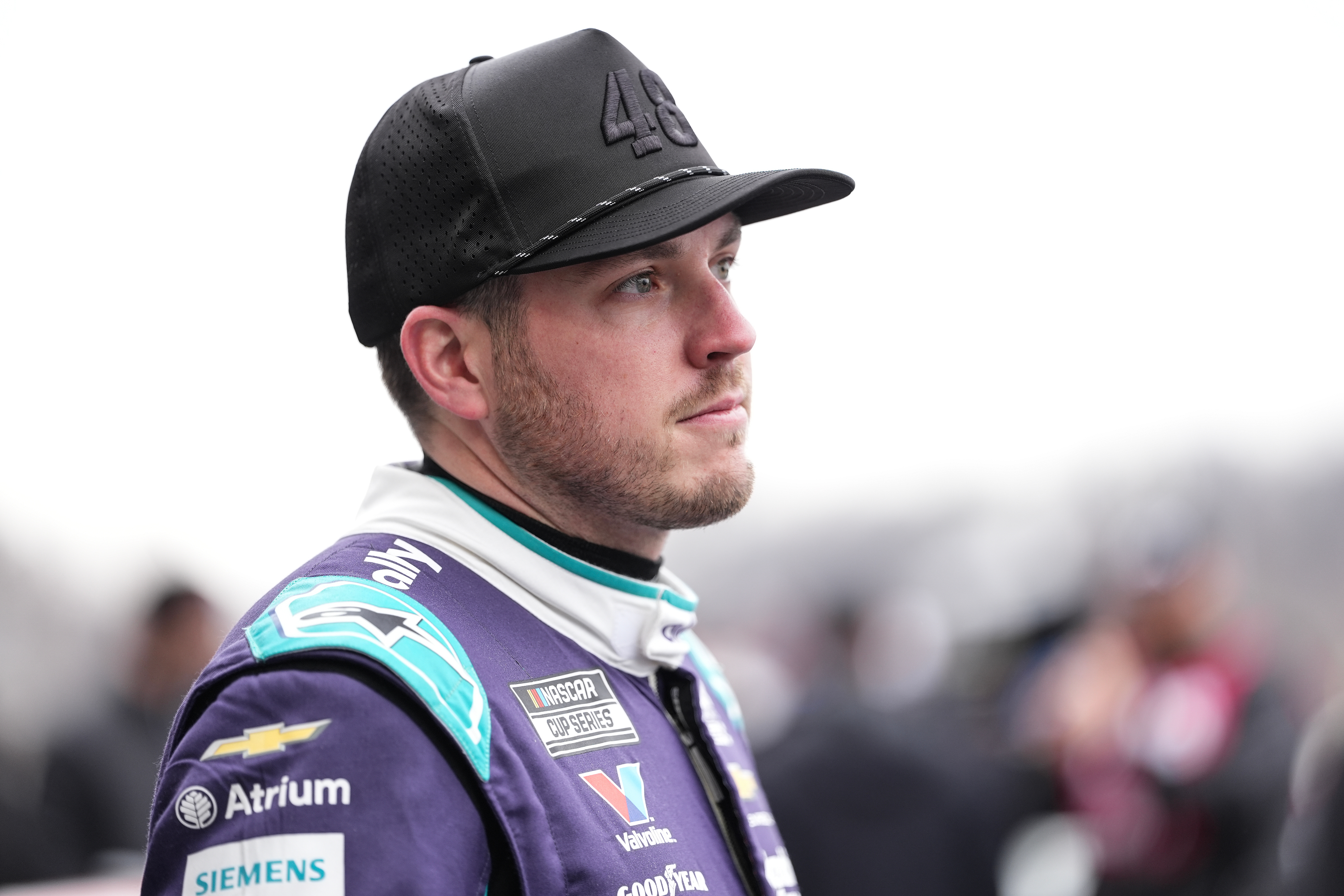 FILE - Alex Bowman looks on prior to NASCAR's The Clash preseason auto race, Feb. 4, 2026, in Winston-Salem, N.C. 