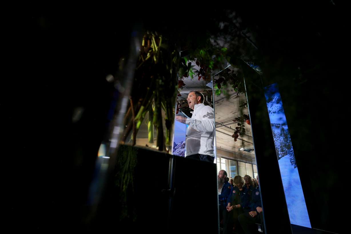 Brad Wilson, CEO and vice chair for the Salt Lake City-Utah Committee for the Games, speaks during the Podium34 press conference at the City Centre Building in Salt Lake City on Monday, Sept. 8, 2025.