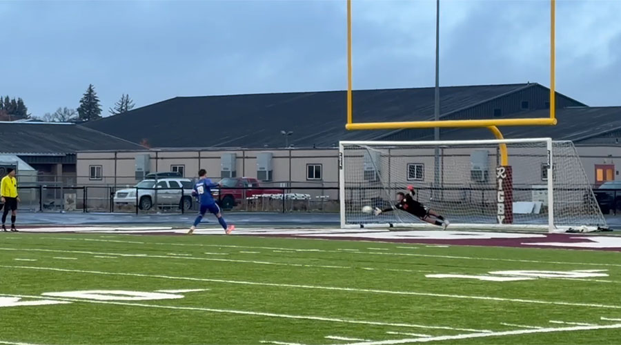 Kirby Martinez playing goalie for Teton High School in Driggs, Idaho. Martinez will travel to the Rome City Institute starting in September on a scholarship to play soccer.