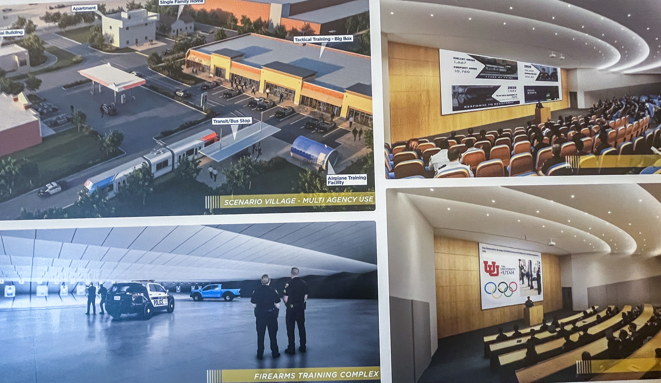 Conceptual renderings of a new Salt Lake City police training facility are unveiled during a celebration of Salt Lake City's 175th birthday at the Utah Capitol on Thursday.