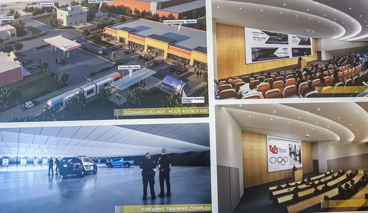 Conceptual renderings of a new Salt Lake City police training facility are unveiled during a celebration of Salt Lake City's 175th birthday at the Utah Capitol on Thursday.