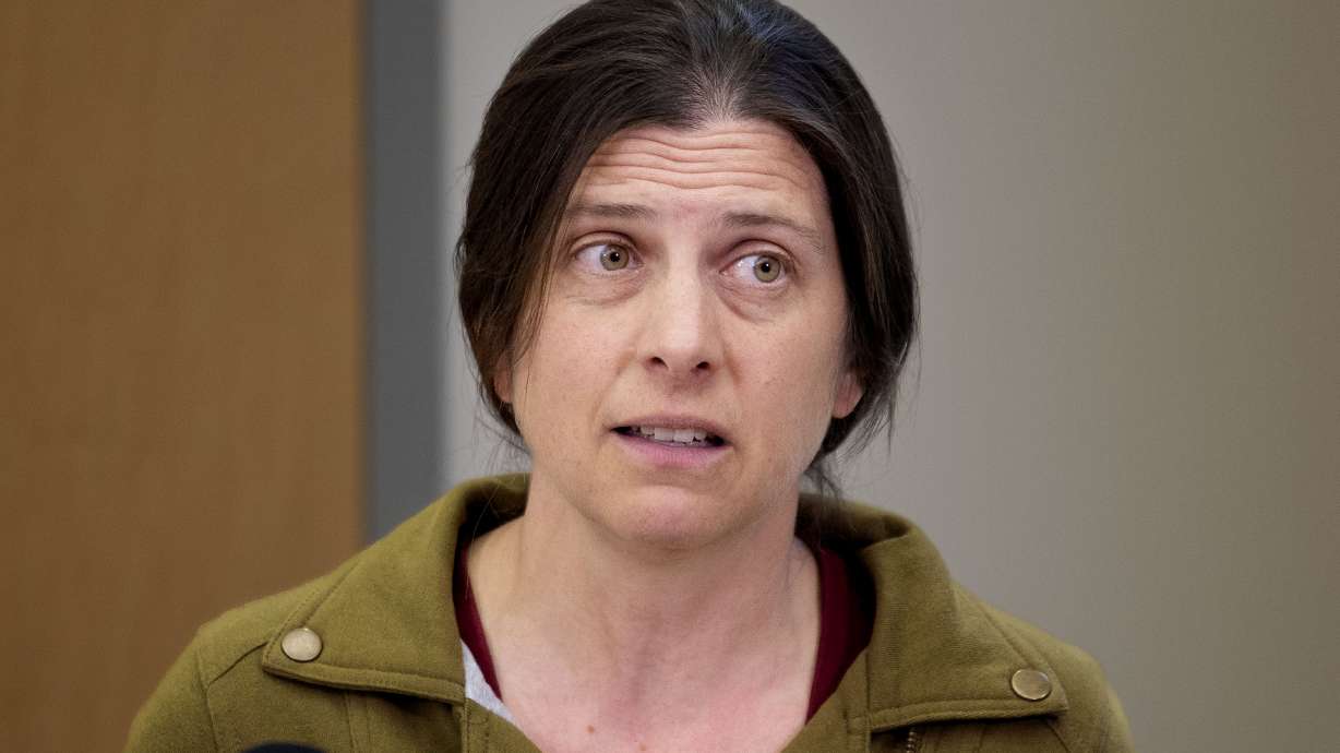 Dr. Leisha Nolen, state epidemiologist with the Utah Department of Health and Human Services, speaks to reporters concerning the surging cases of measles in Utah at the Multi-Agency State Office Building in Salt Lake City on Thursday.