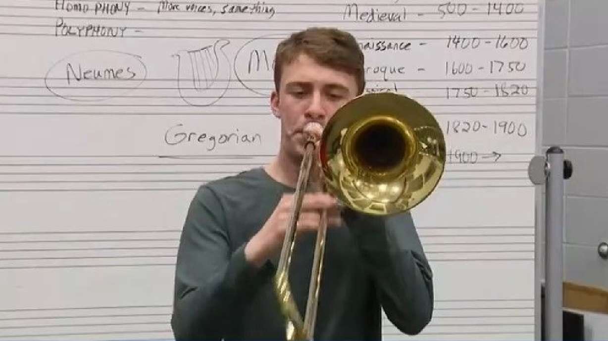 Brody Haugh, a senior at Waukee Northwest High School in Waukee, Iowa, recently won the 18U 2026 International Jazz Trombone Competition and plans to study jazz in college.