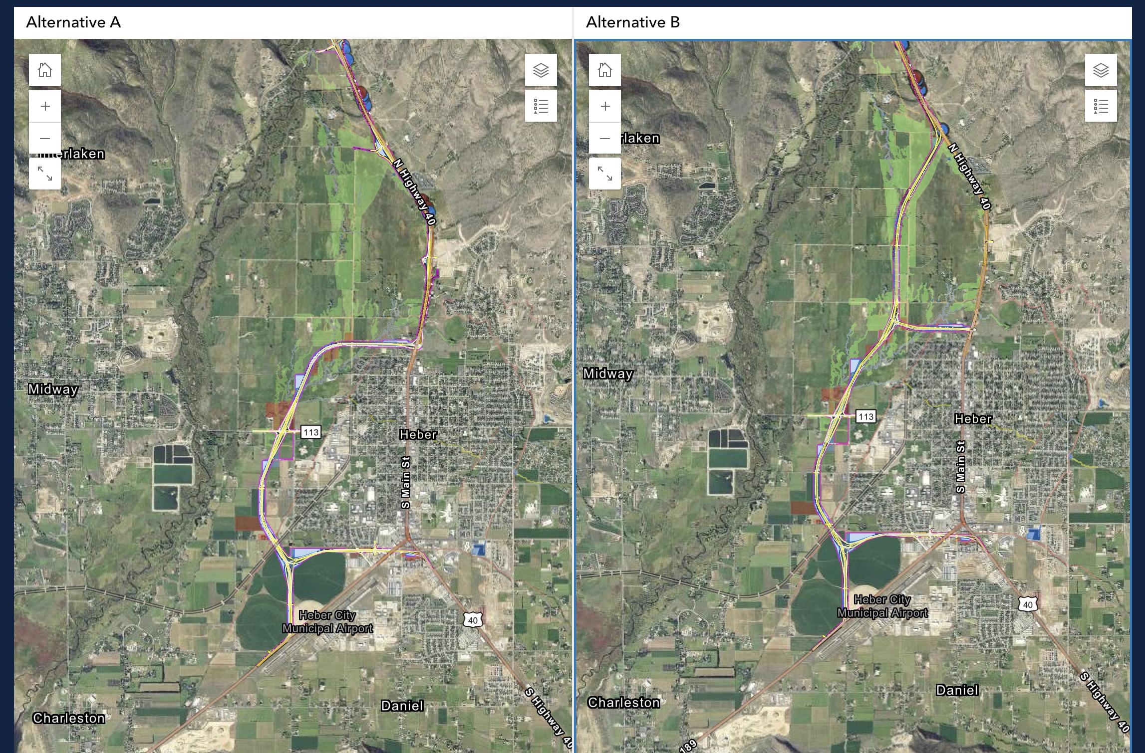 UDOT has proposed two alternatives for a U.S. 40 bypass that would reduce traffic in Heber City. UDOT said it prefers Alternative B, but landowners in the North Fields oppose.