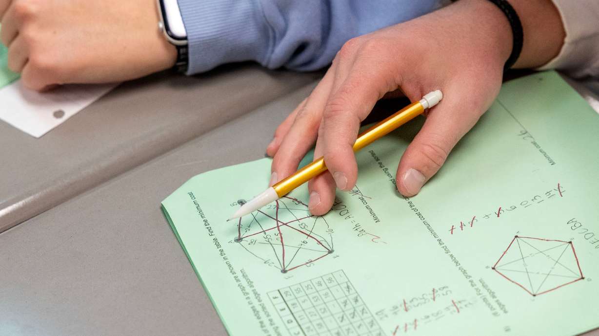 Students work on math problems at Jordan High School in Sandy on Thursday. The Legislature approved an approximate 6% funding boost for public schools as the session came to a close on Friday.