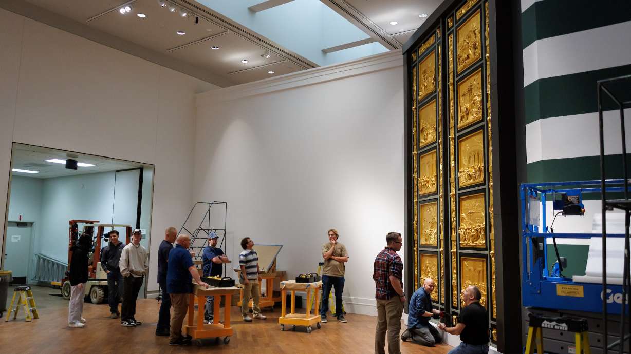 The BYU Museum of Art restored and gilded plaster casts of Lorenzo Ghiberti’s original sculpture "Gates of Paradise" in San Giovanni Baptistery in Florence, Italy. The exhibit opened on Feb. 20.