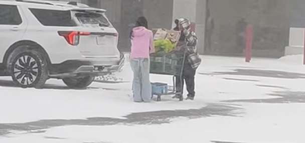 Have You Seen This? Youngster helps pull stuck shopping cart out of snow