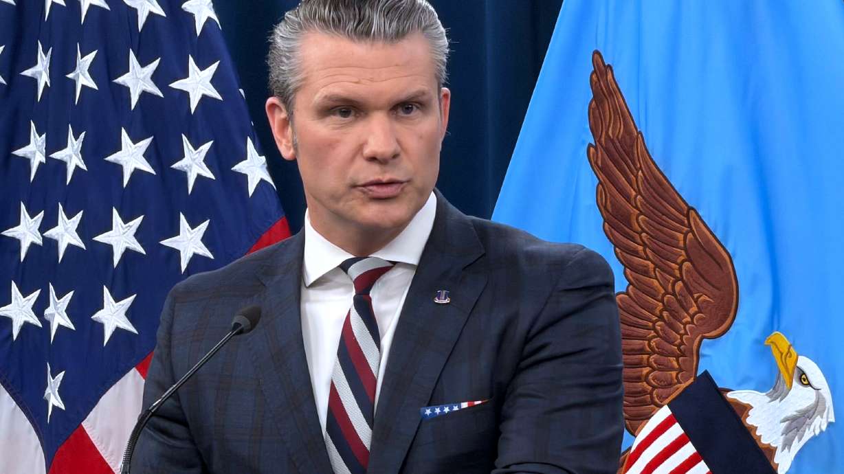 Defense Secretary Pete Hegseth speaks during a press briefing at the Pentagon, Wednesday, in Washington.