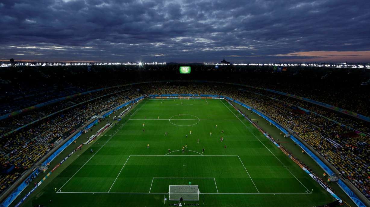 FILE - A view of the pitch during the World Cup semifinal soccer match between Brazil and Germany at the Mineirao Stadium in Belo Horizonte, Brazil, Tuesday, July 8, 2014.