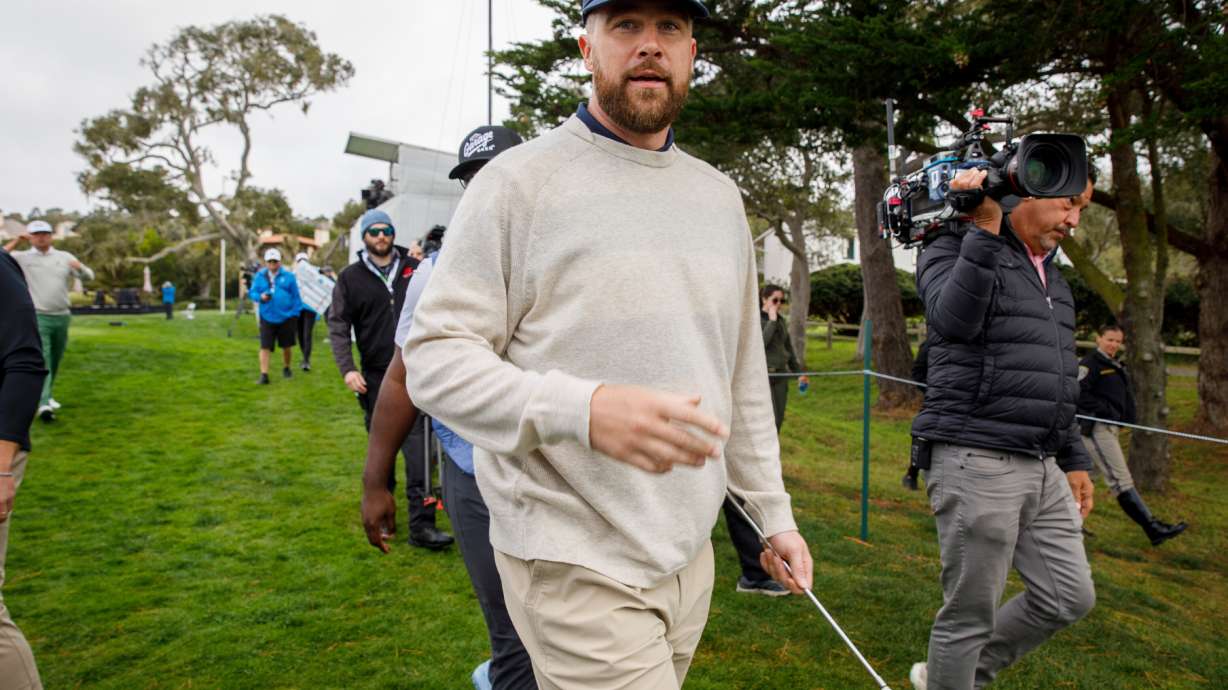 Travis Kelce of the Kansas City Chiefs plays in the second round of the AT&T Pebble Beach Pro-Am in Pebble Beach, Calif., on Friday, Feb. 13, 2026.