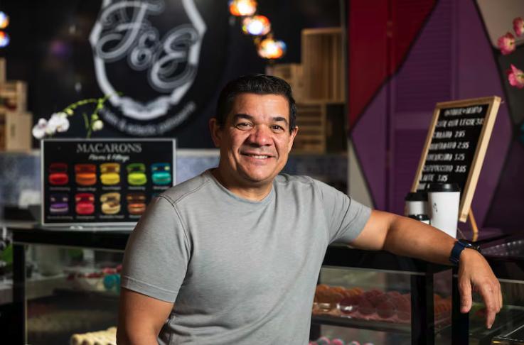 Chef Adalberto Diaz Labrada poses for a portrait at the counter of his bakery, Fillings & Emulsions, in Salt Lake City on Feb. 19, 2025.