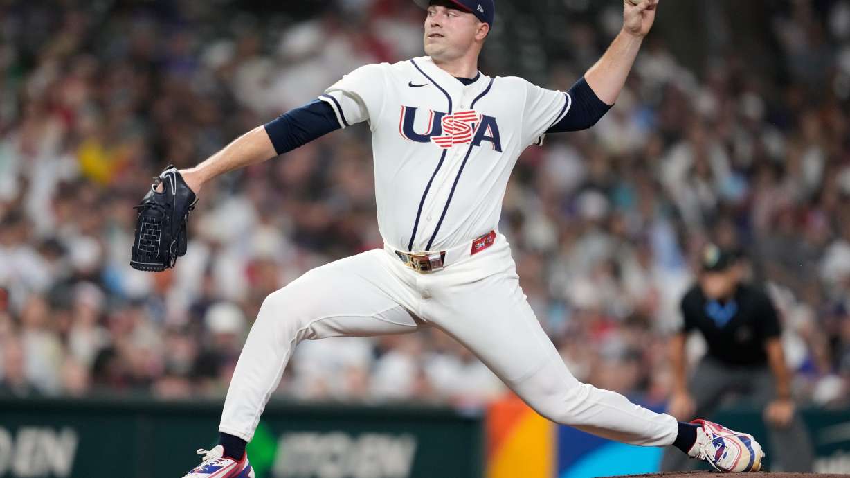 United States starting pitcher Tarik Skubal throws during the first inning of a World Baseball Classic game against Britain, Saturday, March 7, 2026, in Houston.