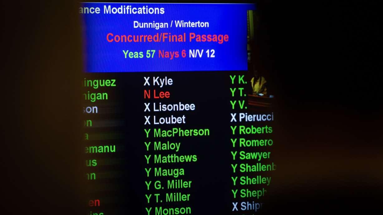 House lawmakers last Friday approved a bill to promote wide-ranging debate on Utah's college campuses, and it now goes to Gov. Spencer Cox for consideration. The photo shows a screen displaying House bills at the Capitol in Salt Lake City on Friday.