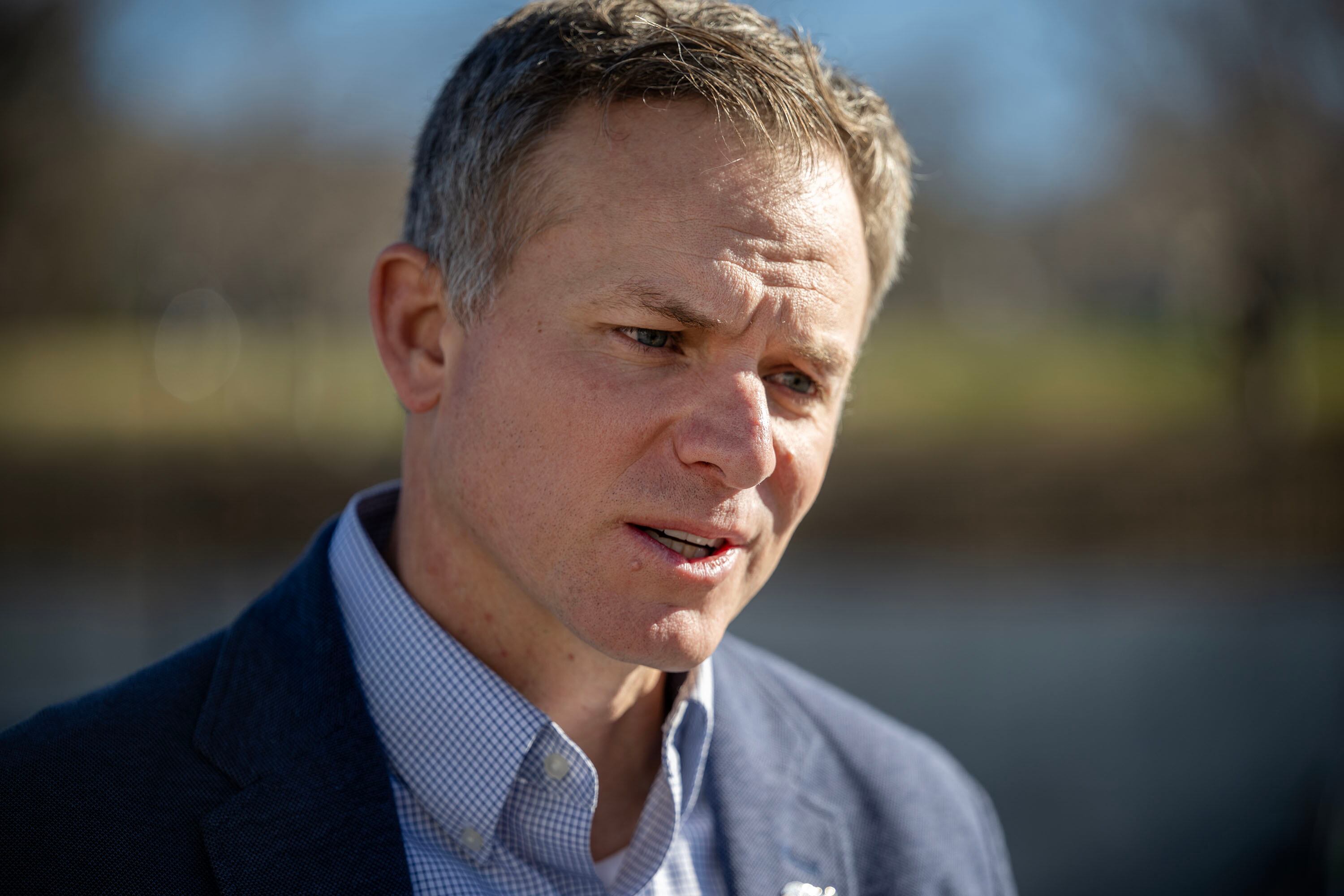 Rep. Blake Moore, R-Utah, talks while at the Capitol to file his declaration of candidacy to run in Utah's new 2nd Congressional District in Salt Lake City on Monday.