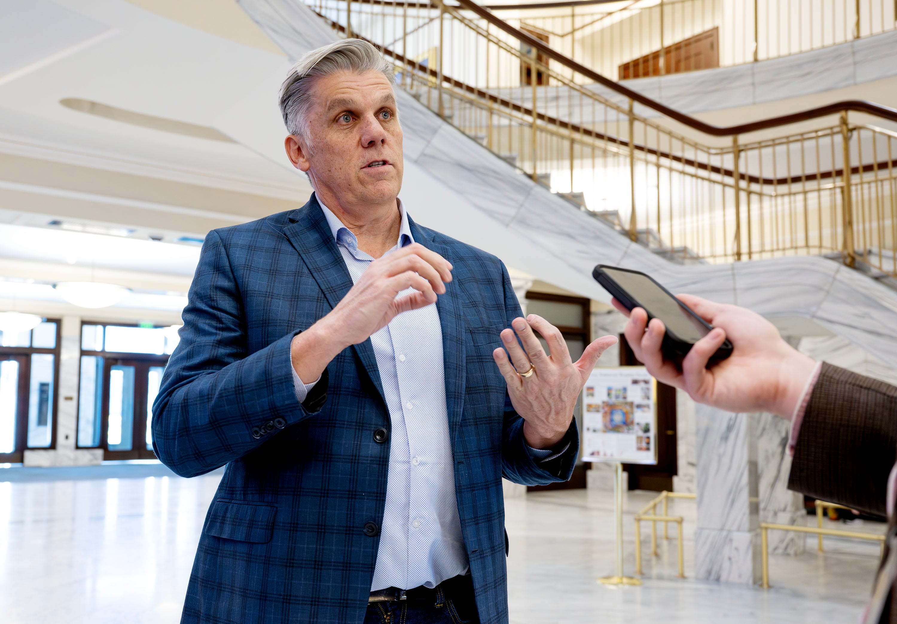 Phil Lyman, who officially filed his candidacy for Utah's 3rd Congressional District, talks with the Deseret News while at the Capitol in Salt Lake City on Monday.