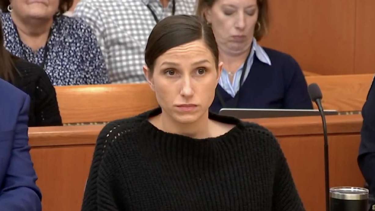 Kouri Richins listens during the 10th day of her jury trial on Monday. She is accused of fatally poisoning her husband.