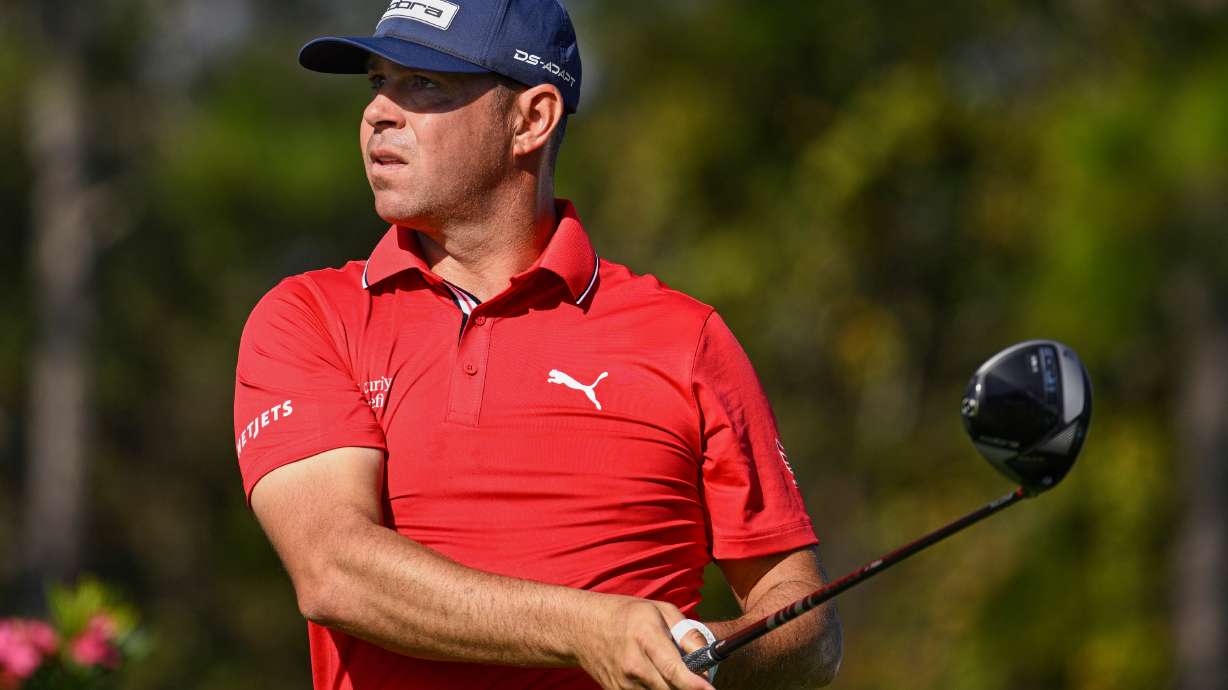 FILE - Gary Woodland looks on after hitting his tee shot on the second hole during the final round of the PNC Championship golf tournament, Dec. 21, 2025, in Orlando, Fla.
