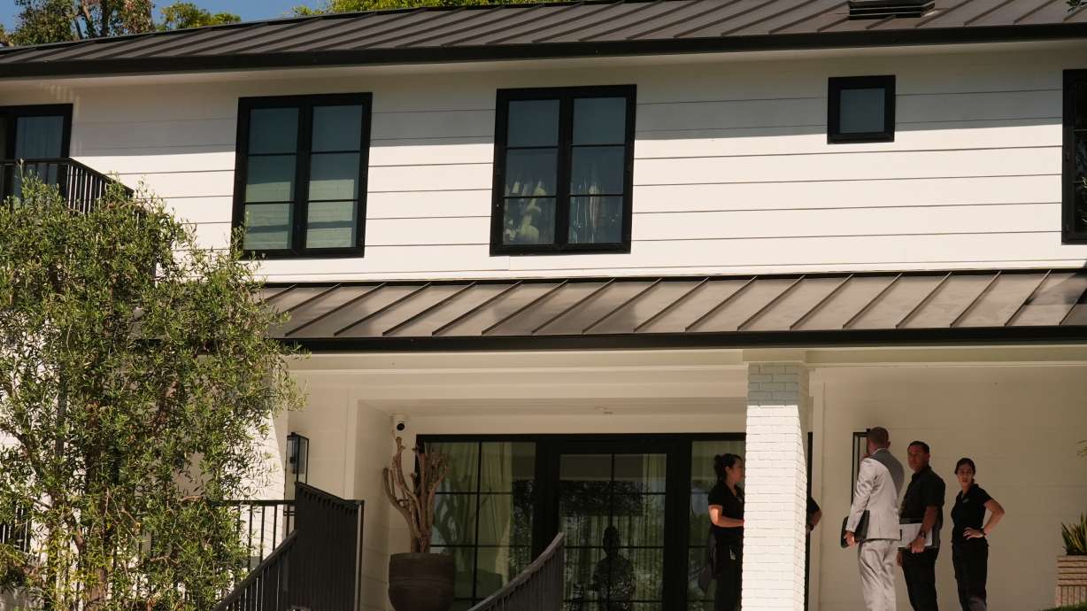 The exterior of Rihanna's residence is shown Monday in Beverly Hills, Calif.