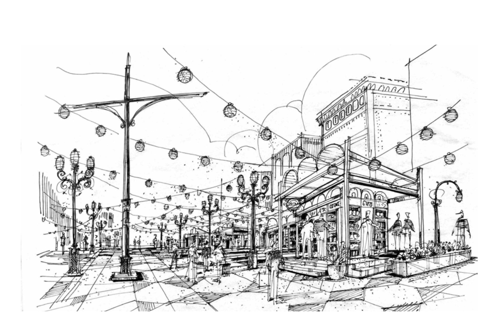 A rendering of proposed string lights that would be added to the proposed new downtown lights.