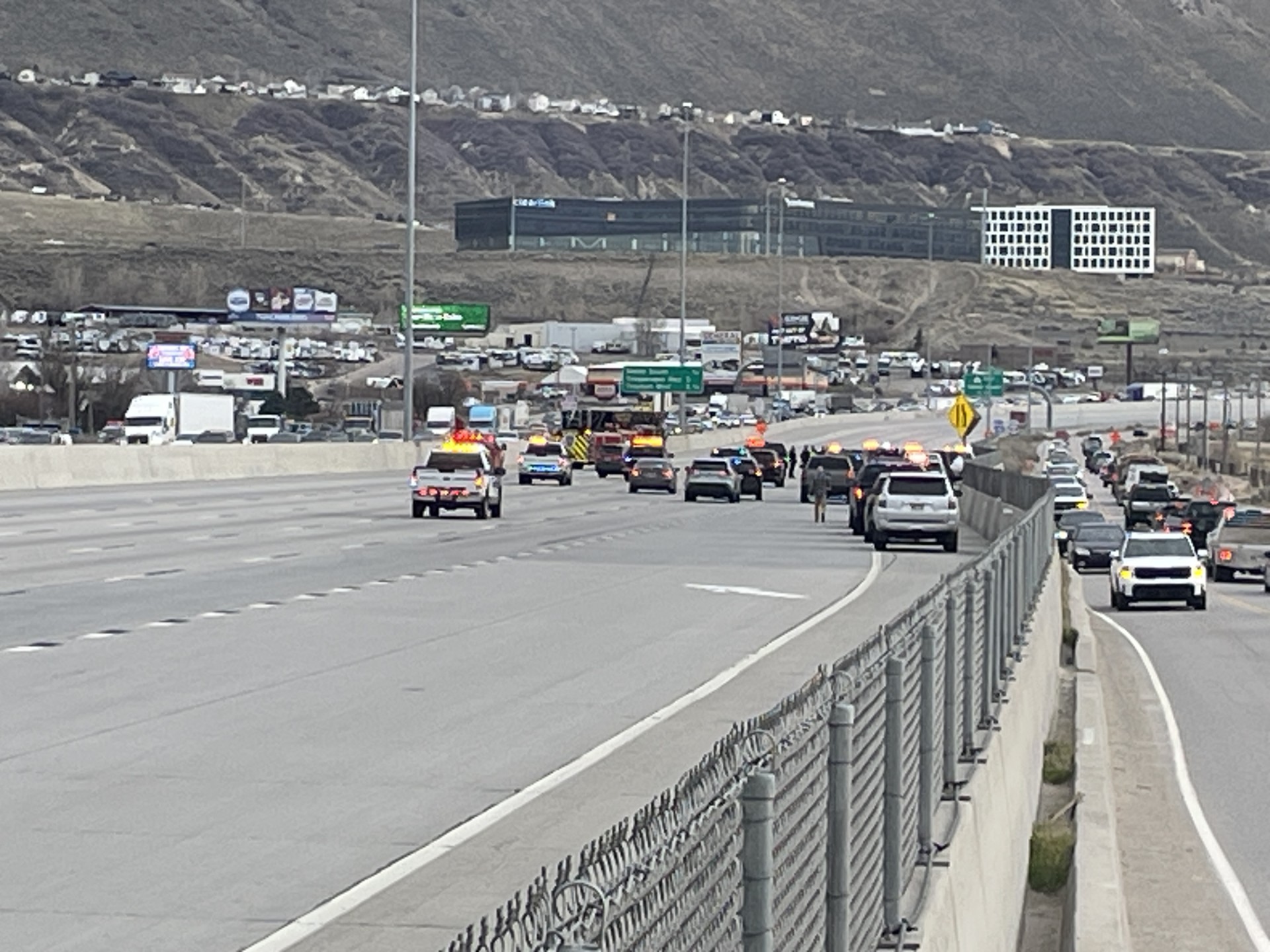 An officer-involved has halted traffic on southbound I-15 in Draper on Tuesday.