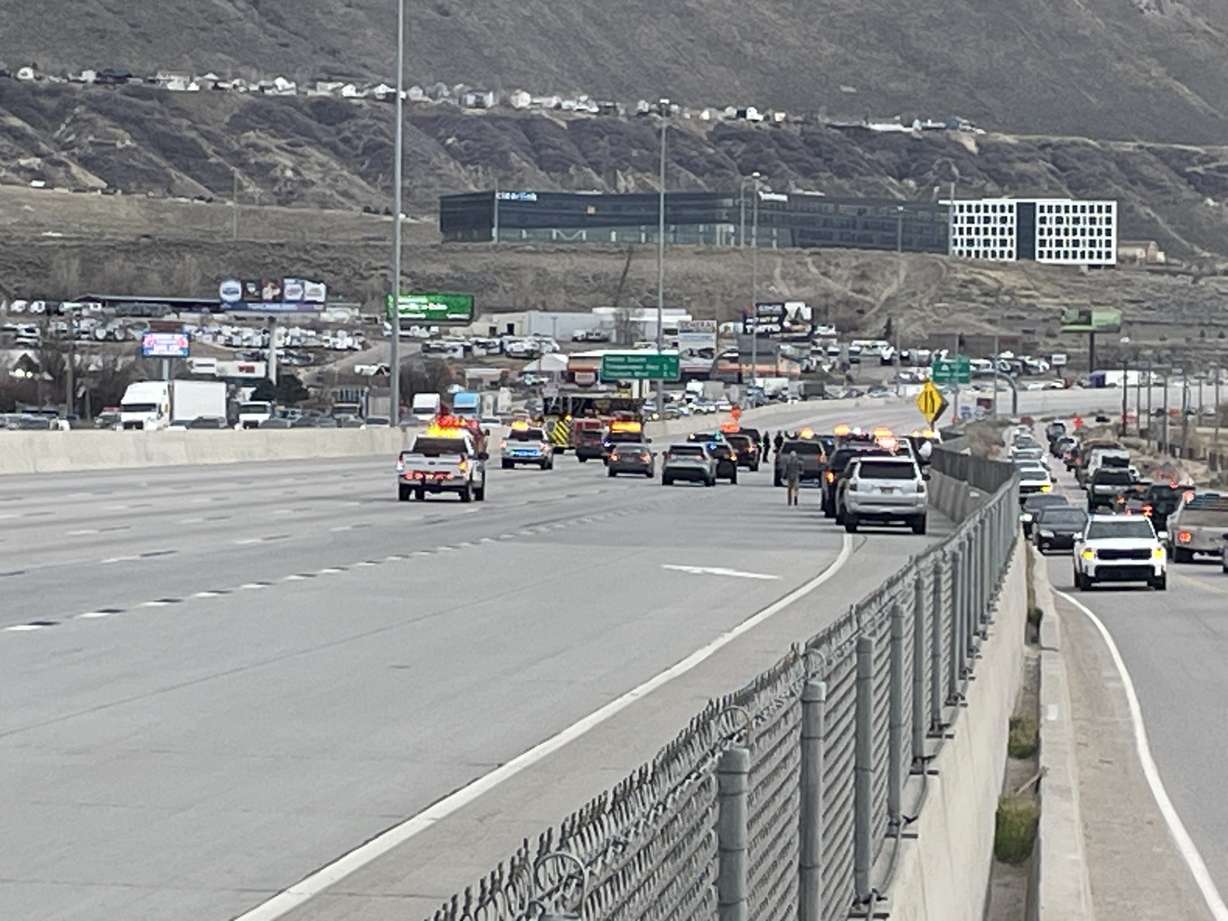 An officer-involved has halted traffic on southbound I-15 in Draper on Tuesday.